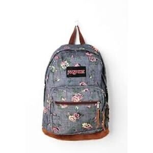 Vintage Jansport Gray Pink Floral Canvas / Suede Base Backpack